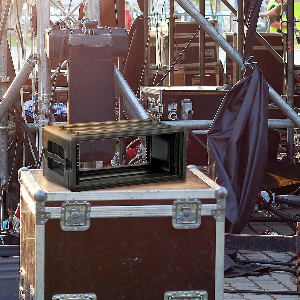 4U Shallow Roto Rack Case - Durable Polyethylene Gear Protector, Stackable, Waterproof with Twist Latches & Rubber