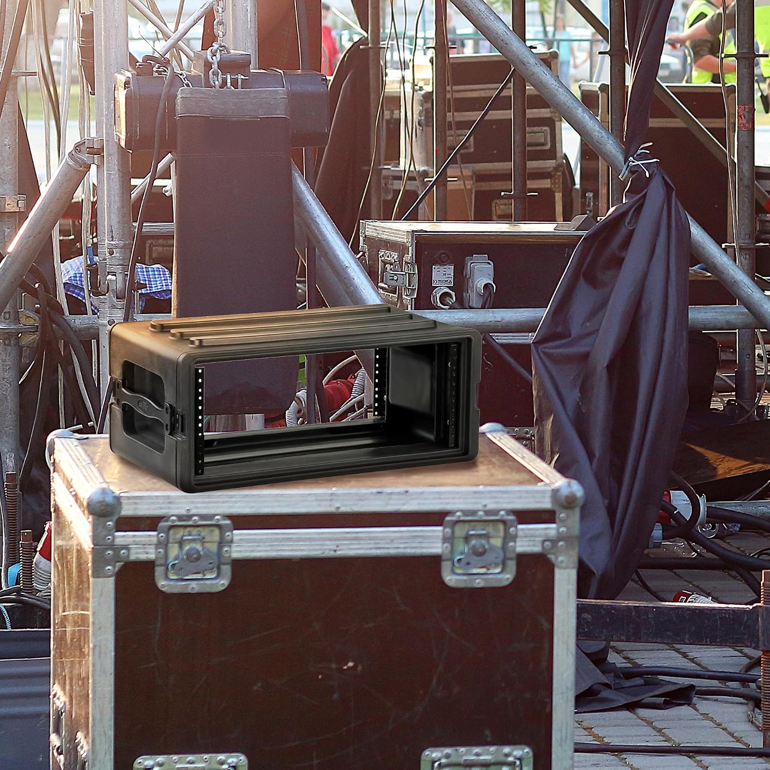 4U Shallow Roto Rack Case - Durable Polyethylene Gear Protector, Stackable, Waterproof with Twist Latches & Rubber