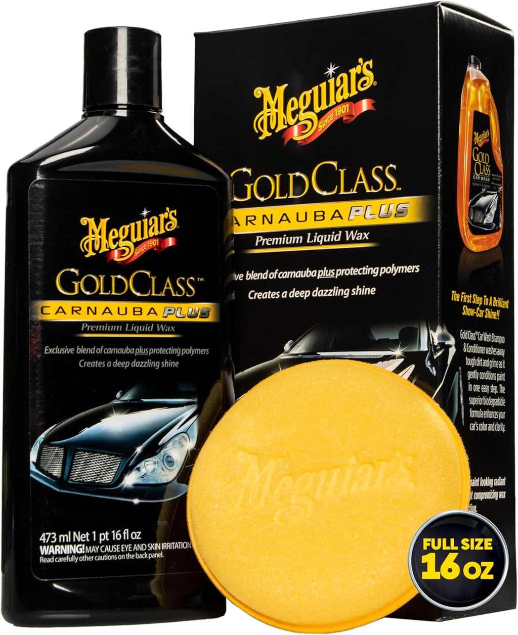 Gold Class Carnauba Plus Premium Liquid Wax Kit, Car Detailing Kit with a Pure Carnauba Wax Blend and a Foam