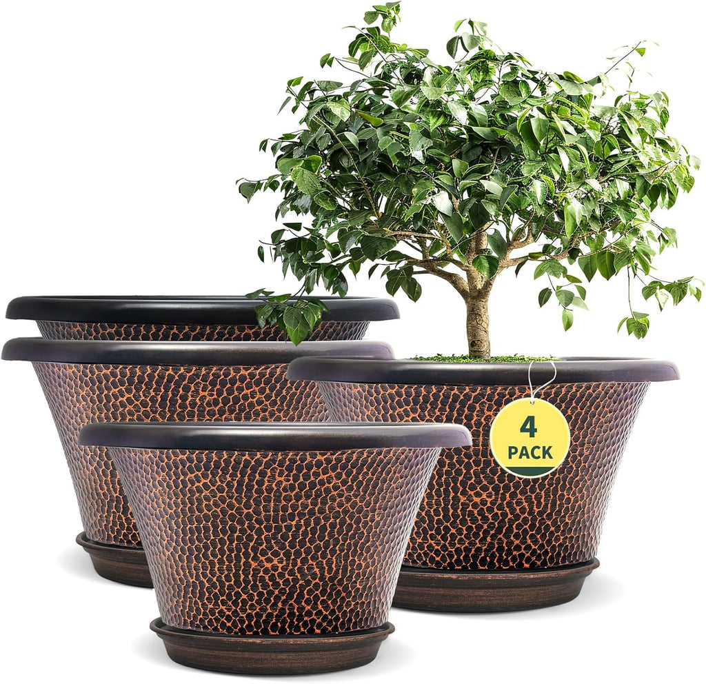 12 Inch Pots for Plants,4 Pack Large Flower Pots with Drainage Hole & Saucer,Modern Planters for Indoor Outdoor