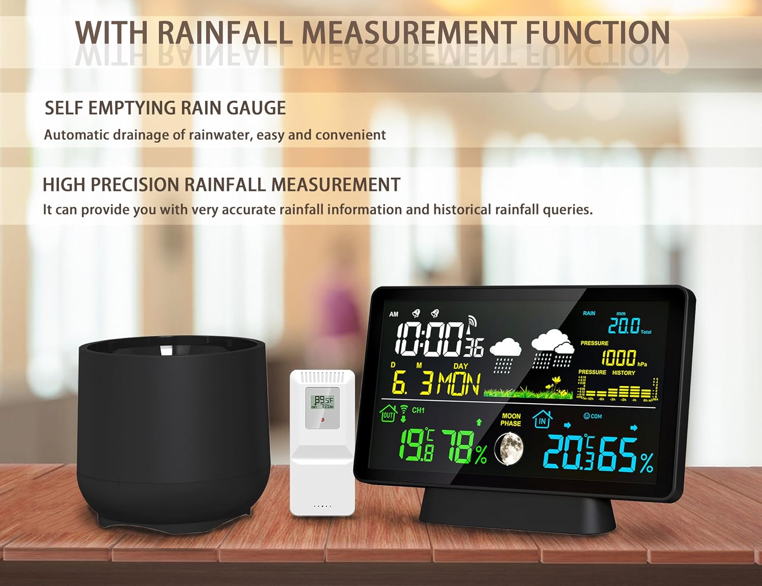 Wireless Rain Gauge and Weather Station, Digital Rain Gauge Outdoor Home Weather Stations with Thermometer