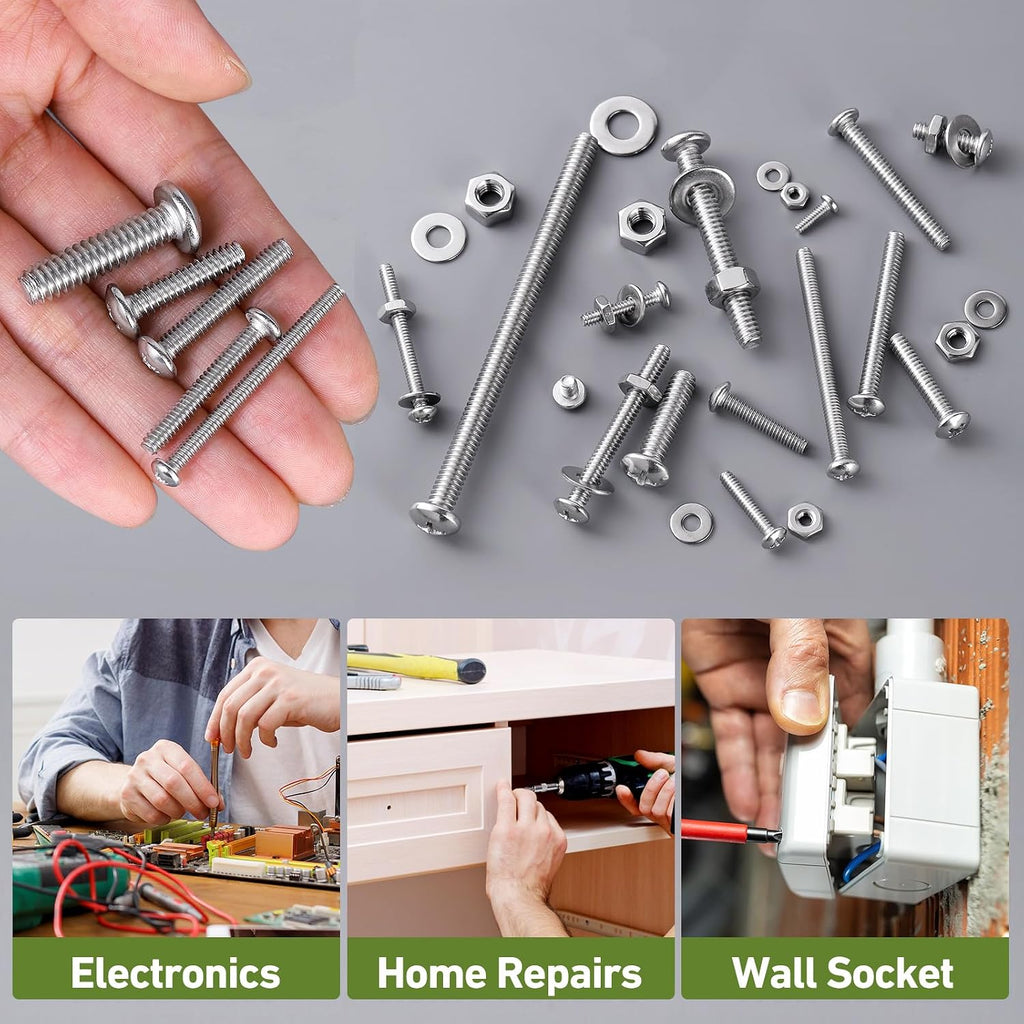 #10-32 x 1/2" Pan Head Machine Screws Nut Bolt Washer Assortment Kit,(60 Sets) 304 Stainless Steel 18-8 Phillips Drive Full Thread Assorted