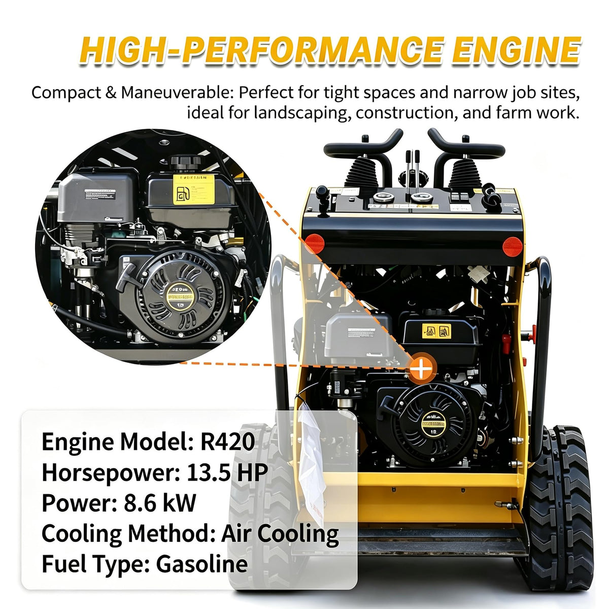 Mini Skid Steer Loader, 13.5HP Gas Stand-On Track Loader
