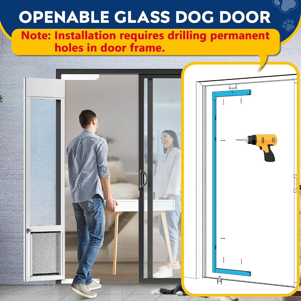 Large Dog Door for Sliding Glass Door,Openable Pet Door for Sliding Glass Doors, All-Metal Framed & Panel & Lock