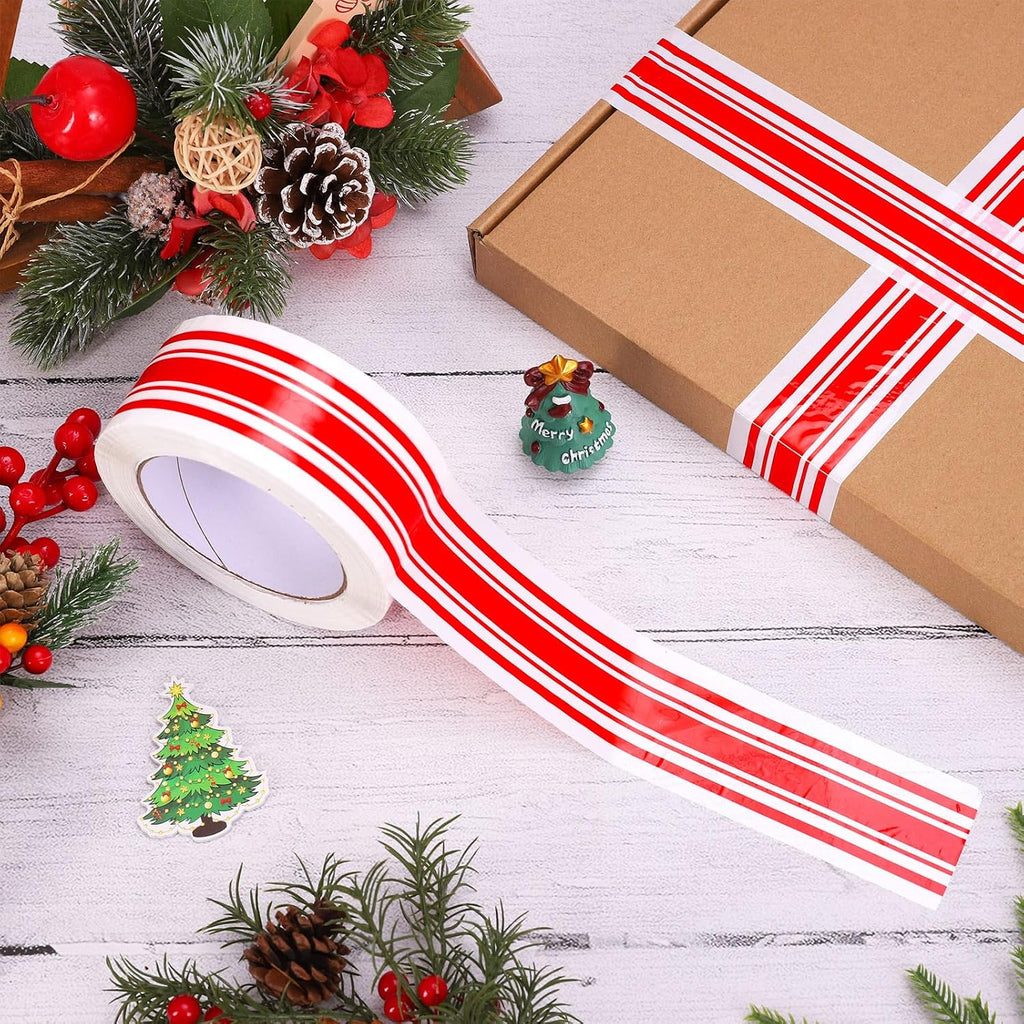 109 Yard Christmas Packing Tape Gift Wrapping Tape Red White Xmas Striped Pattern Tapes for Small Business DIY Crafts