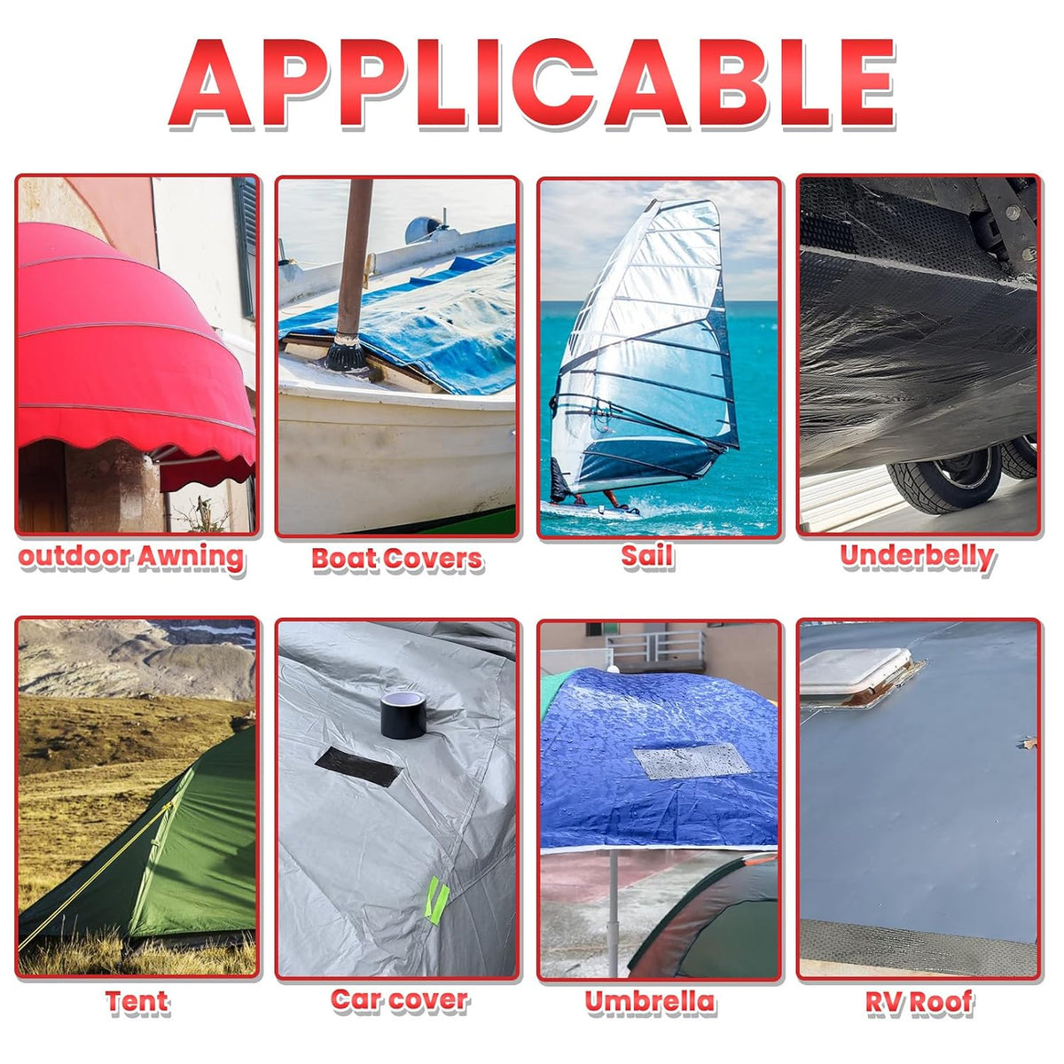 Waterproof Repair Tape for RV Awning, Tarp, Fabric, Tent, Boat Covers, Sail