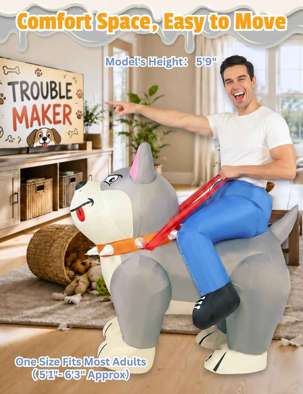 Inflatable Dog Costume for Adults, Funny Halloween Costume for Men, Blow Up Pitbull Animal Costume, Inflatable
