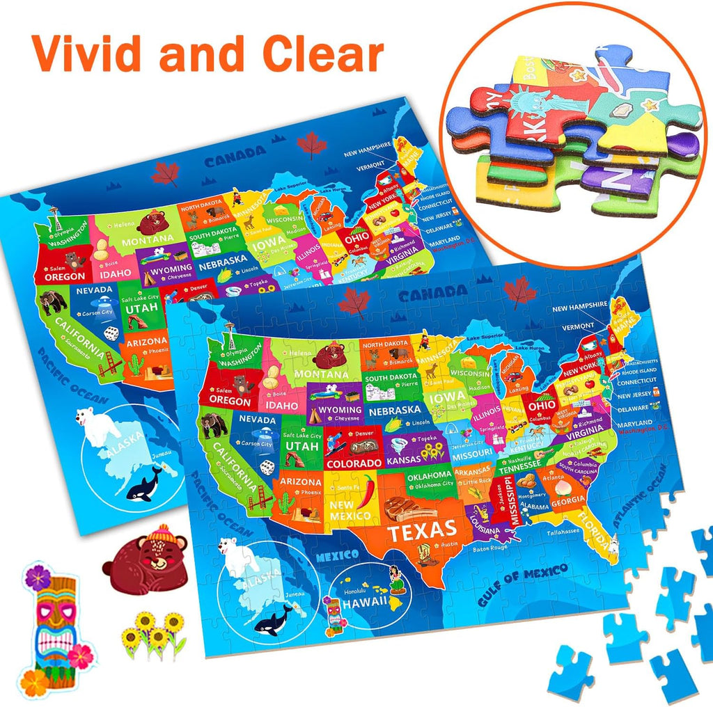 Puzzles for Kids Ages 6-8 8-10 10-12 Year Old - 200 Piece Jigsaw Puzzles for Kids Aged 6 to 12 - United States Puzzle