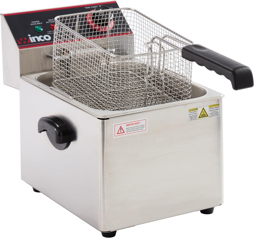 8 L Silver Commercial-Grade Electric Countertop Deep Fryer, Single