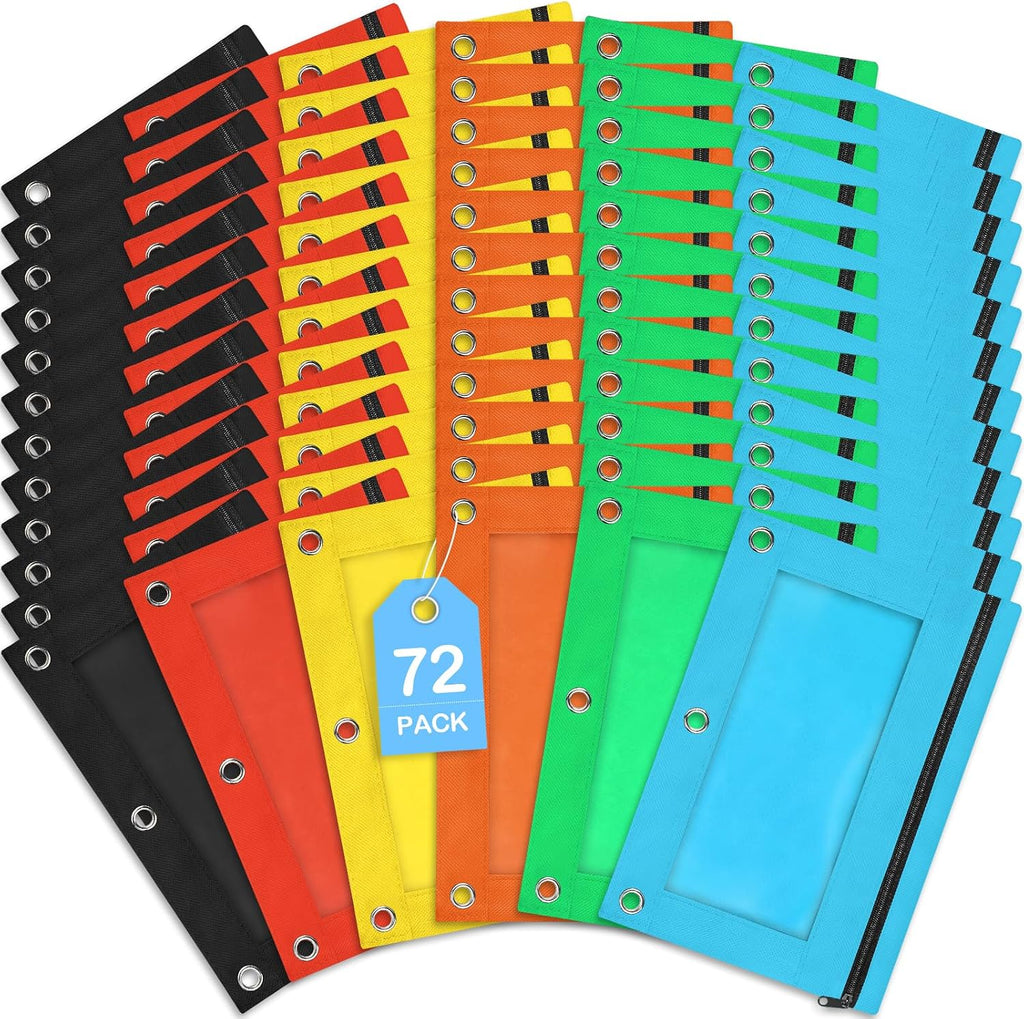 72 Pack Pencil Pouch Bulk, Pencil Pouches for 3 Ring Binder, Zipper Pencil Pouch Bulk for School, Home and Office