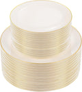 100PCS Ivory Plastic Plates - Cream Plastic Disposable Heavy Duty for Party & Wedding - Include 50 Each (Dinner &