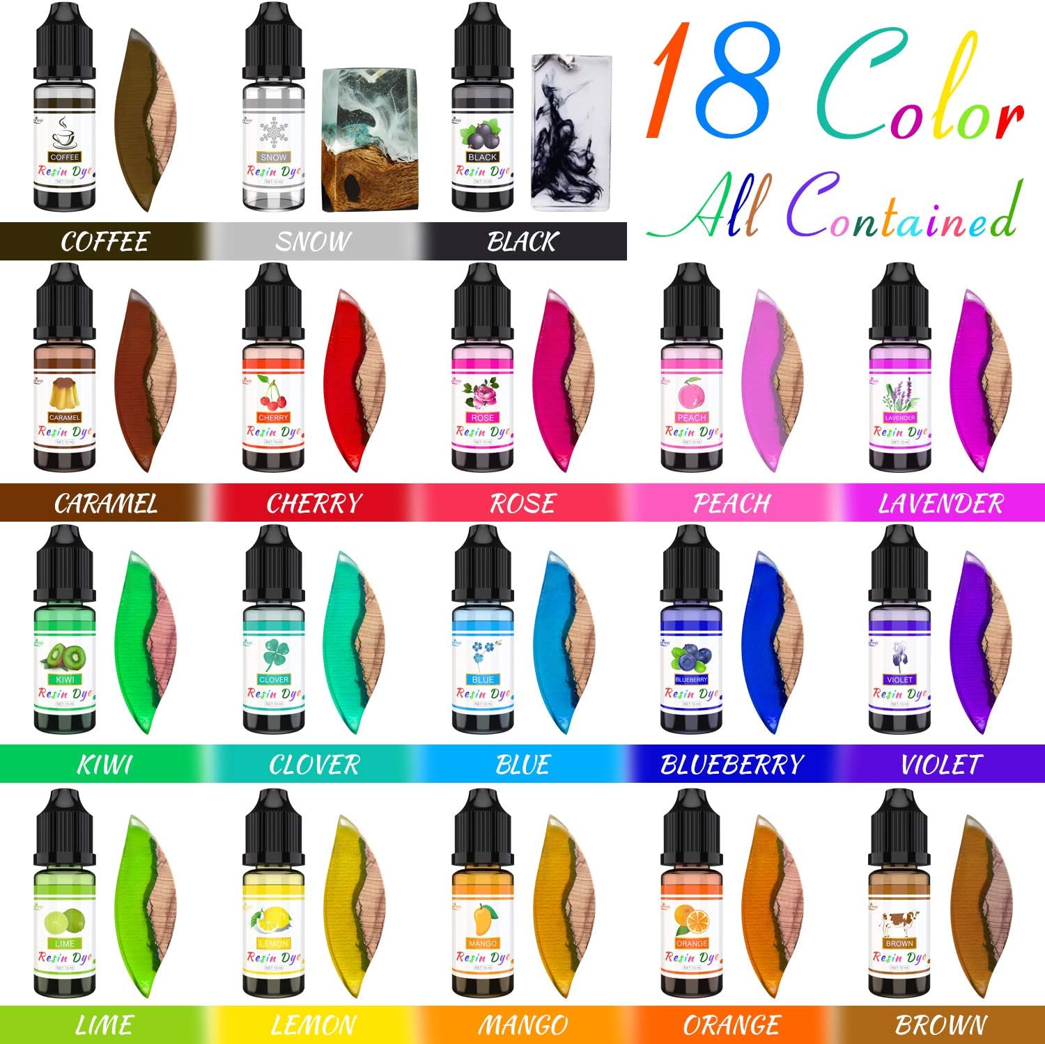 Epoxy Resin Pigment - 18 Colors Epoxy UV Resin Dye Liquid Transparent for UV Glue Coloring, DIY Jewelry Making