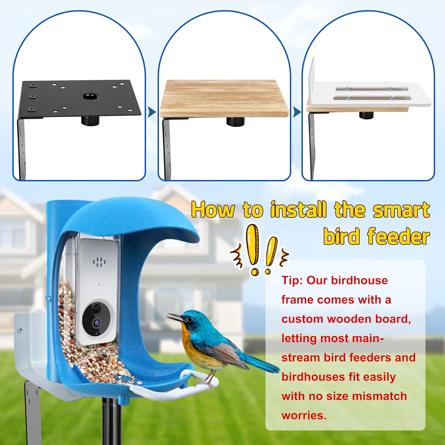 Bird Feeder Pole, 109 Inch Heavy Duty Bird House Pole Kit for Outdoors, with 5-Prong Base Feeding Station for Wild