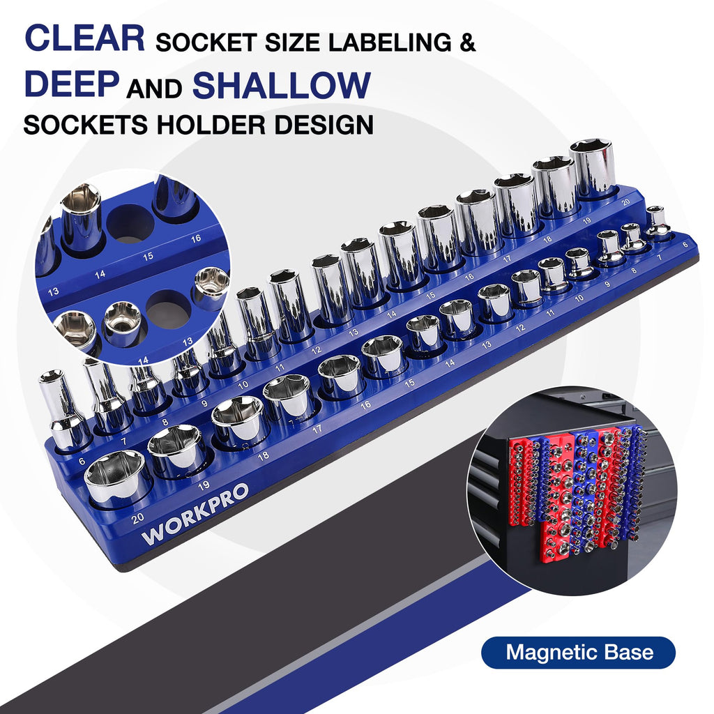Magnetic Socket Organizer Set, 6-Piece Metric SAE Socket Holder Set