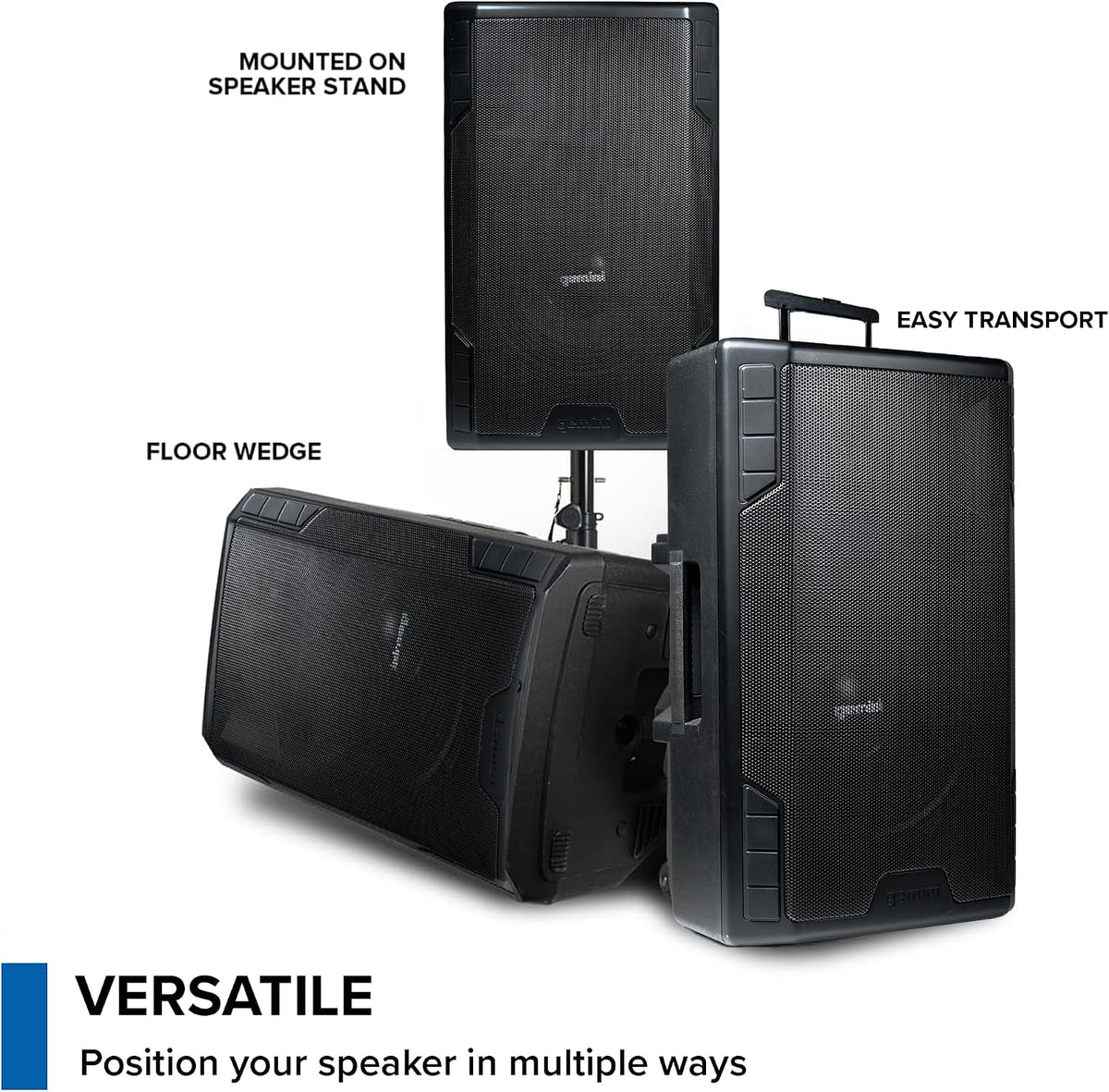 15" Bluetooth PA Speaker, 1800 Watts, TWS Link (GSP-5500) | 15" powered PA, 3-channel mixer, mic incl - Bluetooth TWS