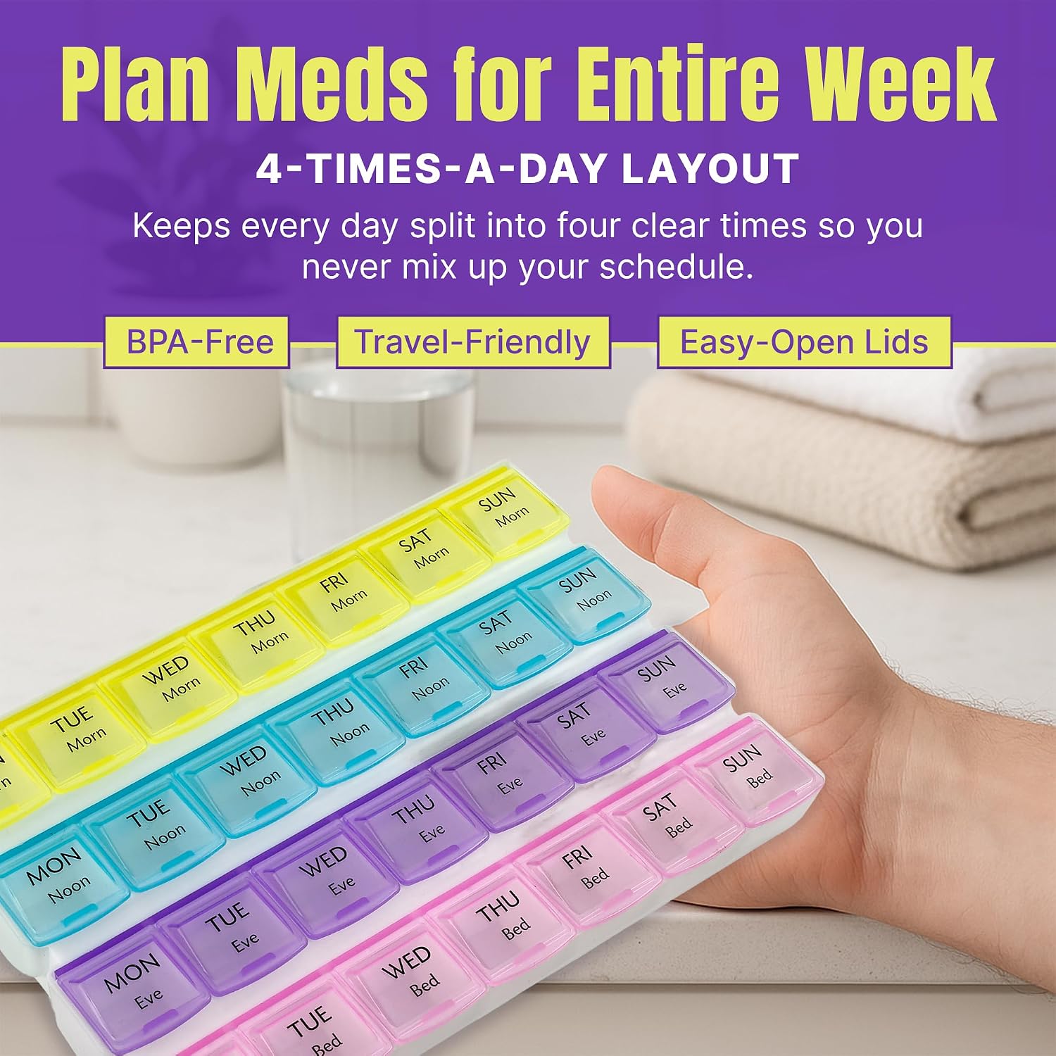 Weekly Pill Organizer with 28 Compartments, by MEDca
