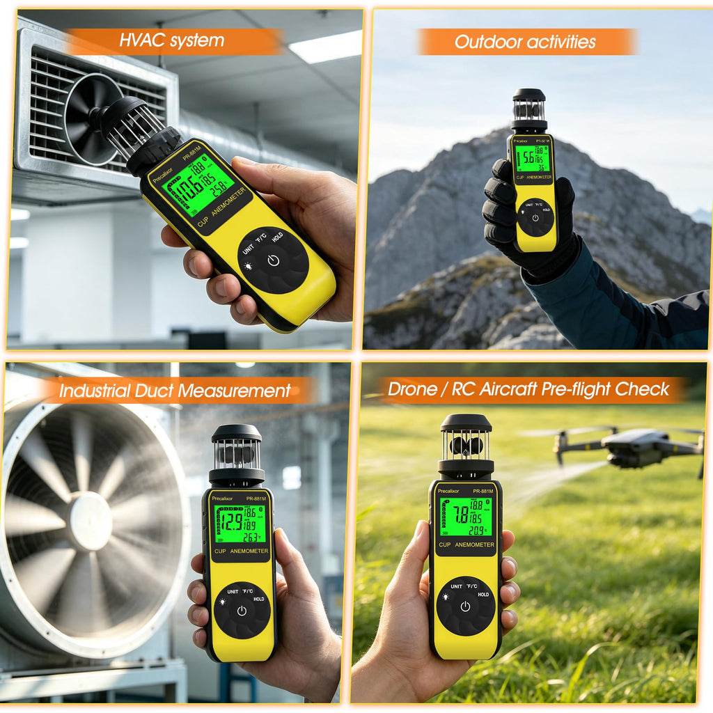 93Mph Wind Cup Anemometer HVAC Handheld Wind Speed Meter Air Flow Meter