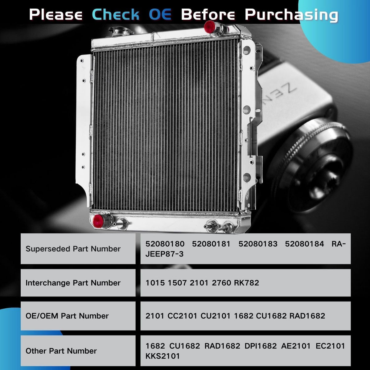 3 Row Core Aluminum Radiator for 1987-2006 Jeep Wrangler TJ YJ 2.4L/ 2.5L/ 4.0L/ 4.2L L4/ L6 All Aluminum Radiators Radiador para Jeep 1988 1989 1990 1991 1992 1993 1994 1995 1996 1997 1998