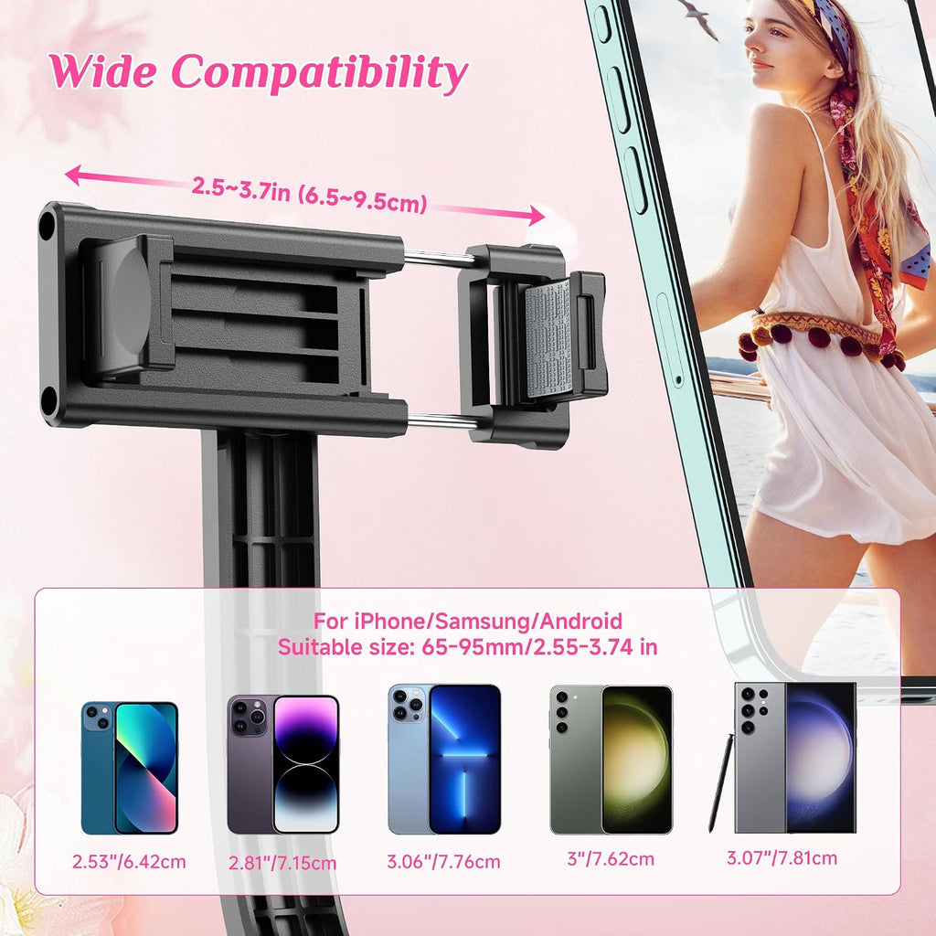Selfie Stick Tripod with Fill Light, All in One Extendable Selfie Stick with Detachable Wireless Remote, Flexible