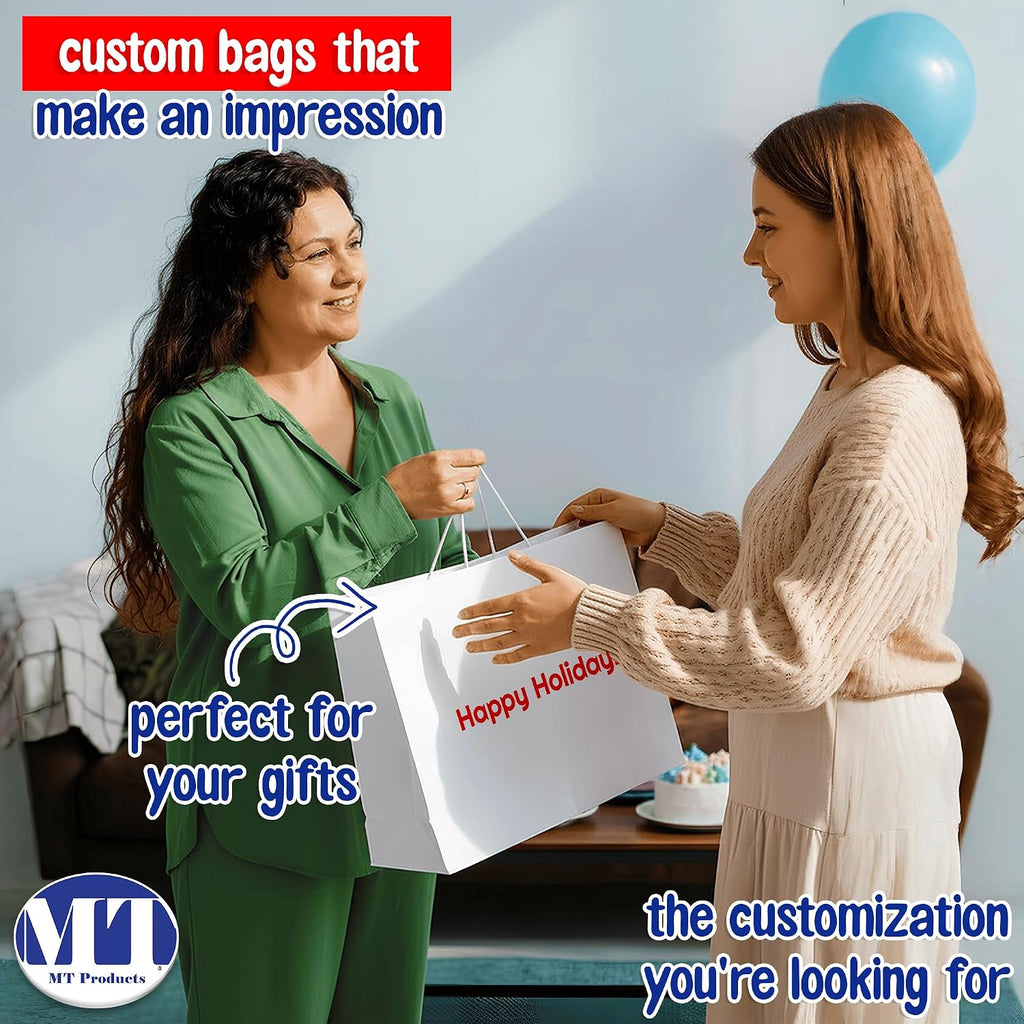Custom Printed White Gift Bags 16" x 6" x 12" - Paper Bags with Handles - Made in USA