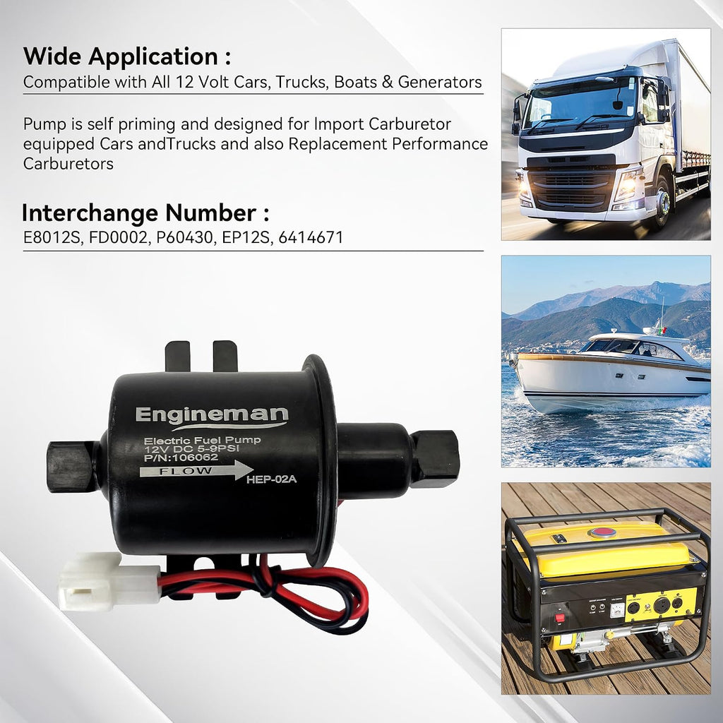 Universal Electric Fuel Pump Kit 12V 5-9 PSI Low Pressure with Fuel Filters 6 Hose Clamps 6.56 FT 5/16" ID Fuel Line