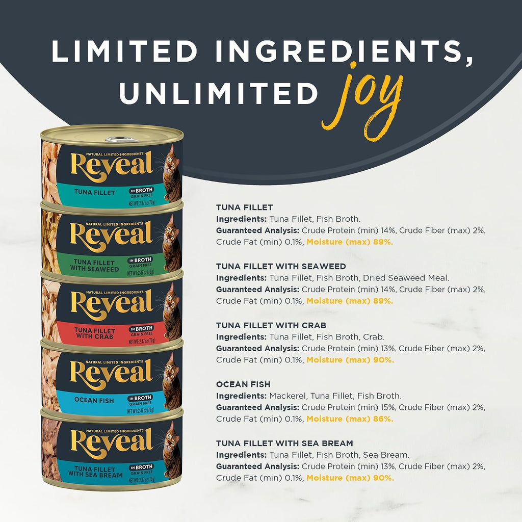 Fish Variety in Broth Wet Cat Food, 5-Flavor 30-Pack 2.47 oz Cans