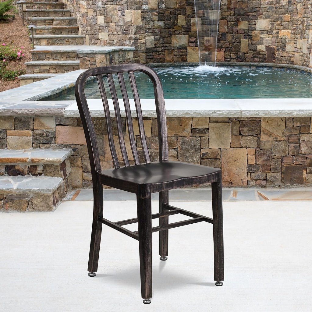 Commercial Grade Black-Antique Gold Metal Indoor-Outdoor Chair