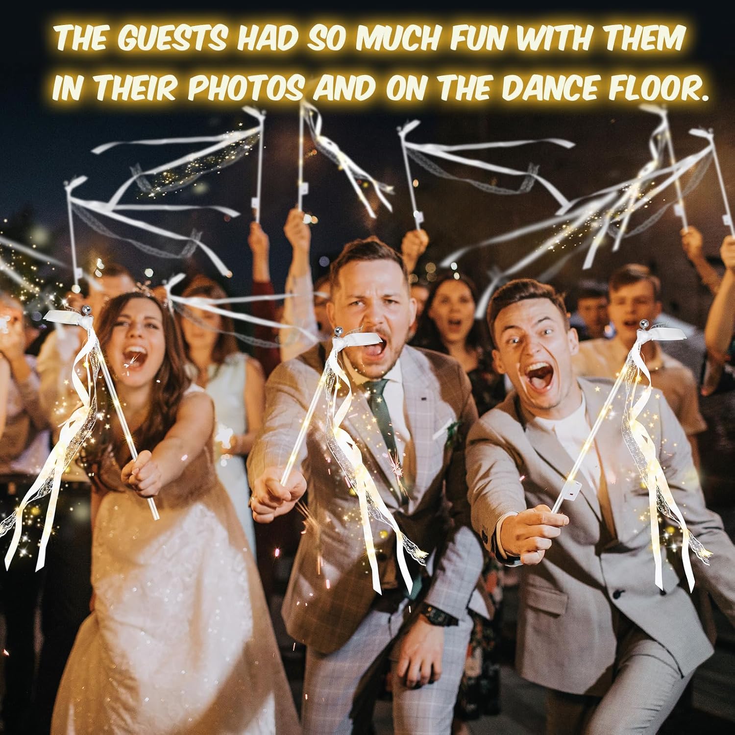 105 PCS Light Up Wedding Wands, LED Fairy Wand, Wands Streamers with 3 Flashing Modes, LED Silk Fairy Wand with