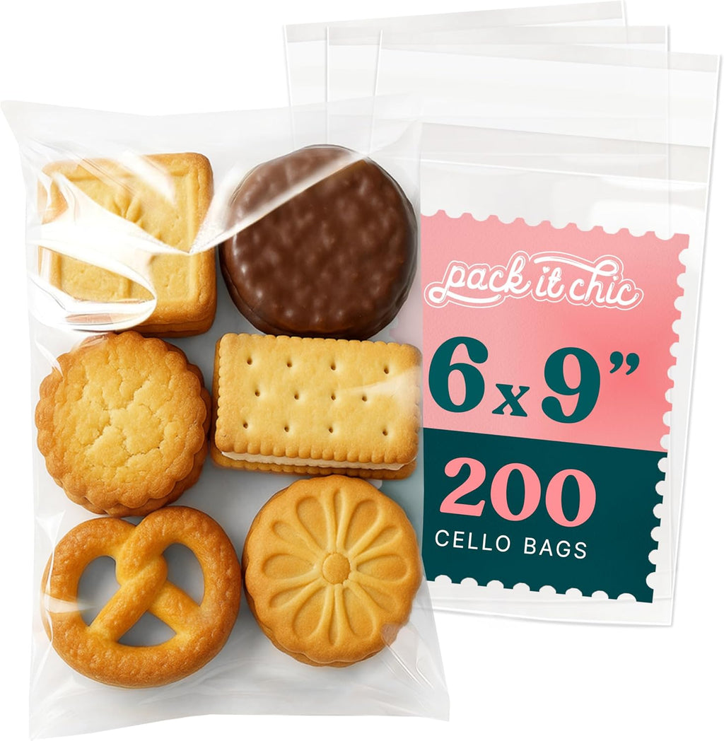 6x9 Self Sealing Cellophane Bags (200 Pack) - Clear Cookie Bags