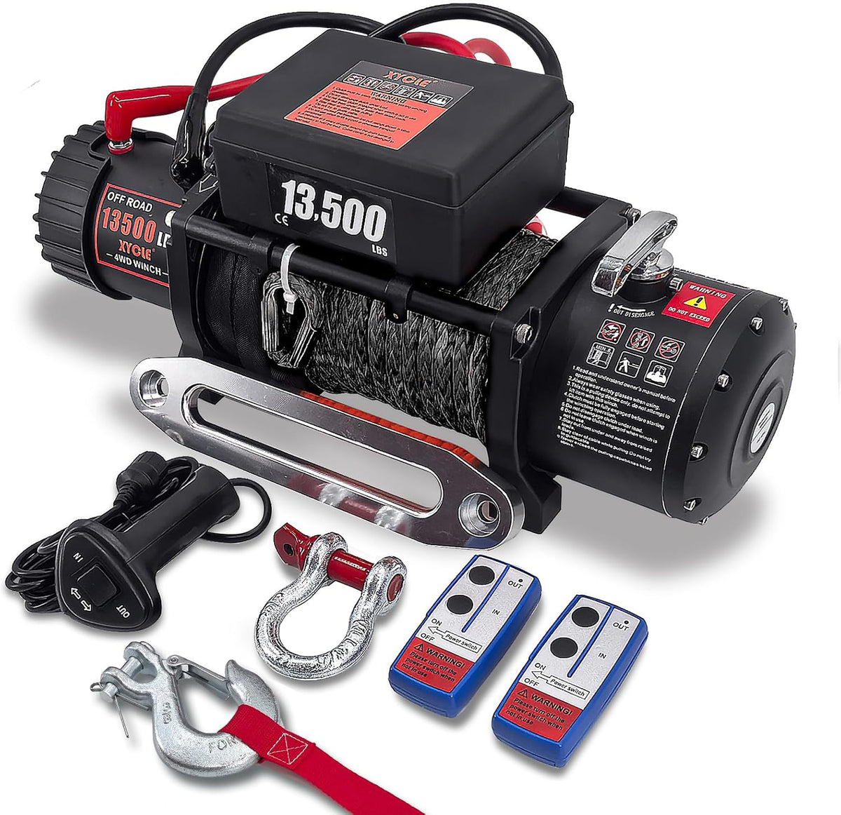 Winch13500lbs 12V Waterproof Electric Winch Synthetic Rope Truck Winch Towing Winch Boat Trailer Winch SUV 4-Wheel