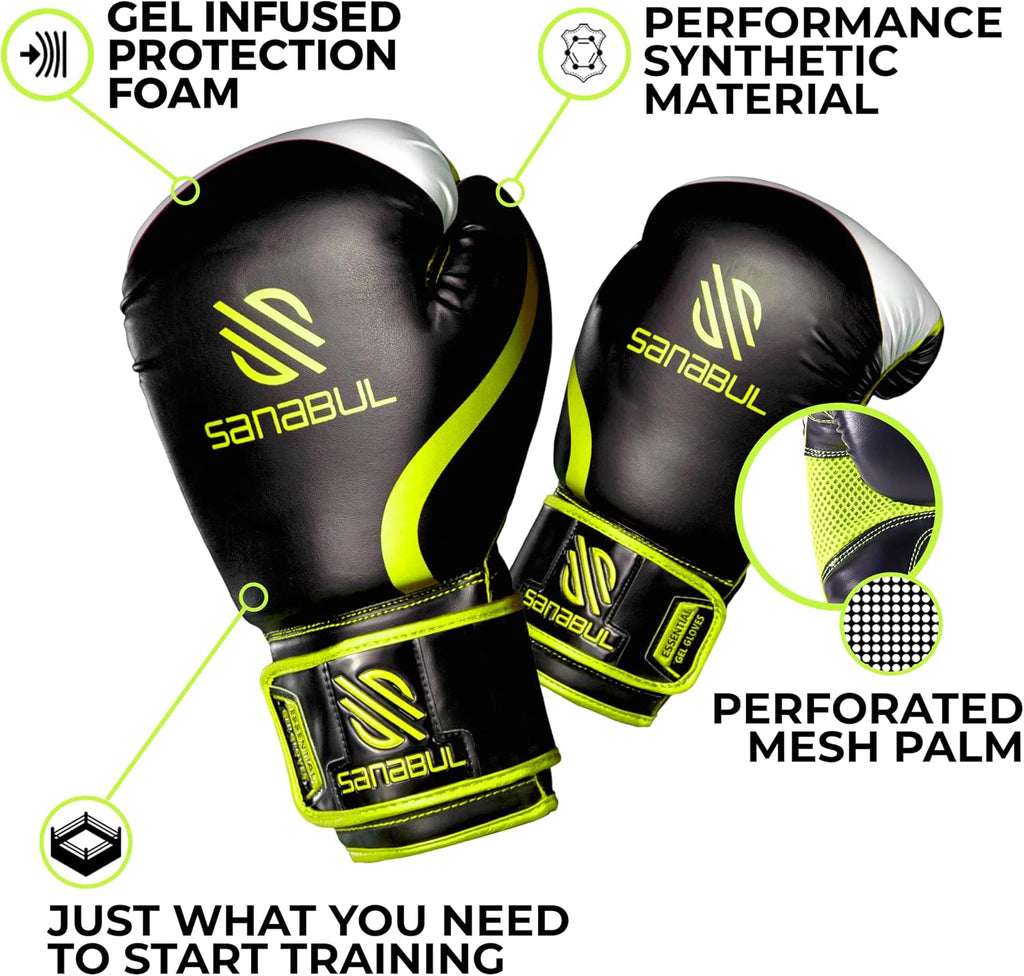 Essential Gel Boxing Gloves for Men & Women, Kickboxing MMA, Muay Thai Gloves and Heavy Bag Training Punching & Sparring