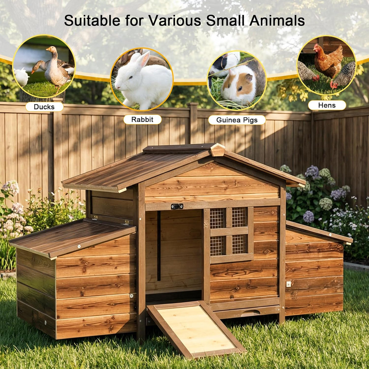 Wooden Chicken Coop, Large Outdoor Hen House with Nesting Boxes, Brown