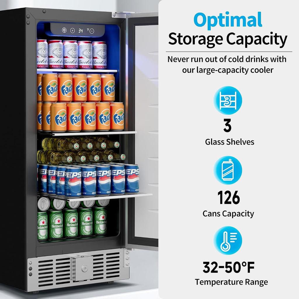 15 Inch Beverage Refrigerator,126 Cans Outdoor Refrigerator