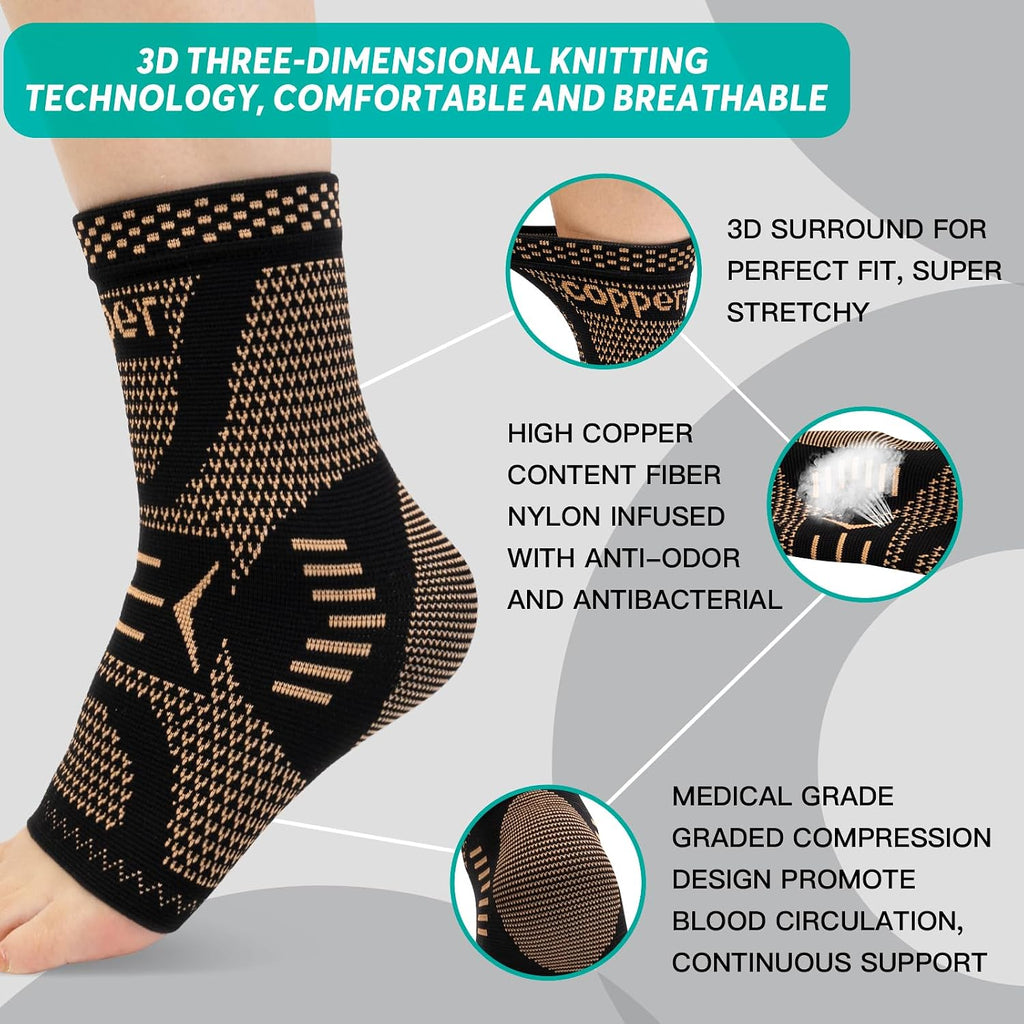 Ankle Brace for Women & Men, Ankle Compression Sleeve Support Copper Infused Ankle Brace for Sprained Ankle, Plantar