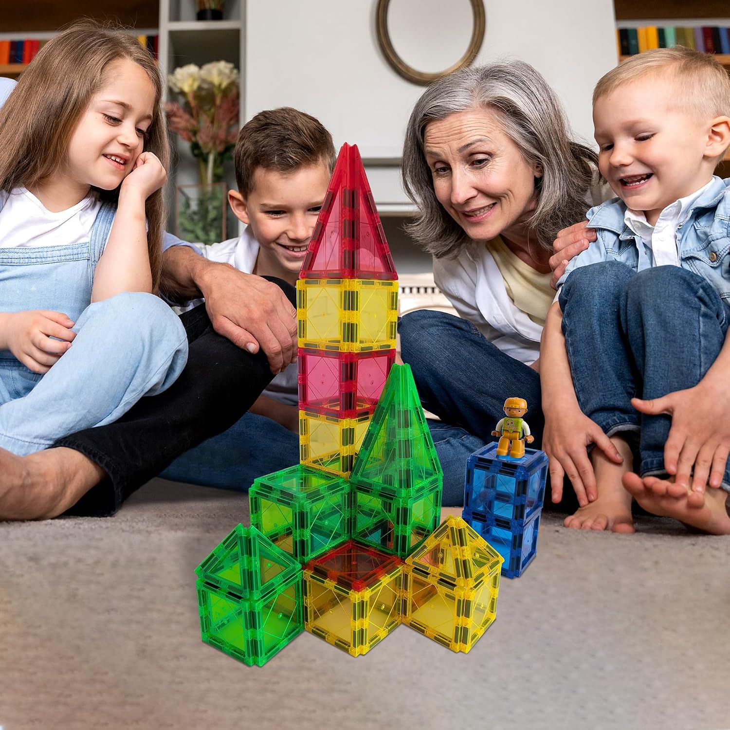 104 Magnetic Tiles Building Blocks Set for Kids + Bonus Connectors & Figurine | STEM Educational Magnetic Building
