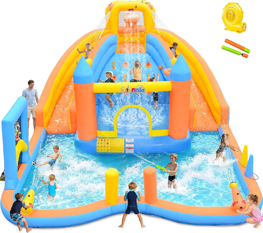 Large Inflatable Water Park,16x13x8 FT Water Bounce House with Dual Slides | Blow Up Water Slide with Bounce Area