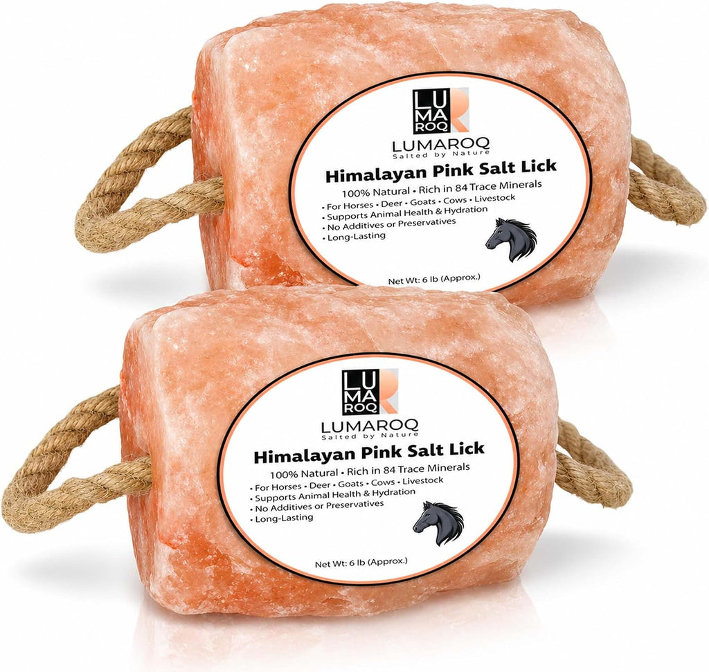 Himalayan Pink Salt Lick On Rope 6lbs for Horses, Deer, Goats & Livestock, Natural Mineral Salt Block with 84 Trace