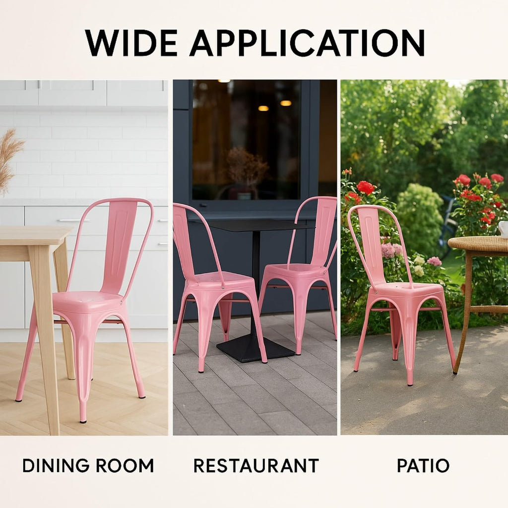 Modern Glossy Blush Pink Metal Dining Chairs, Set of 2
