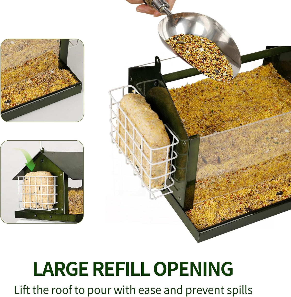 Solution4Patio All Metal Outdoor Dual Suet Cake Hopper Bird Feeder, Green