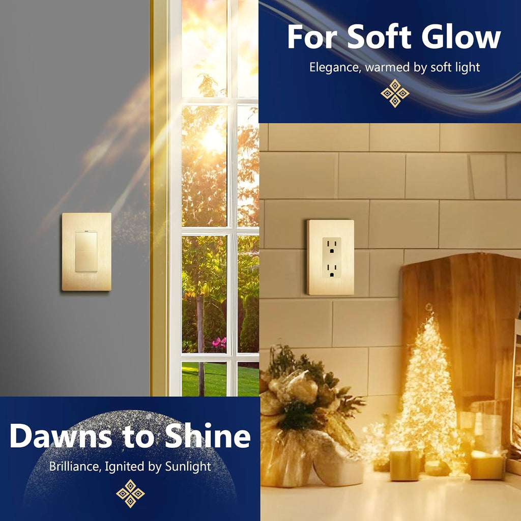 Decorator Switch Cover, Screwless Wall Plate, Brushed Gold | Mid-Size 1-Gang 4.88" x 3.11, Polycarbonate