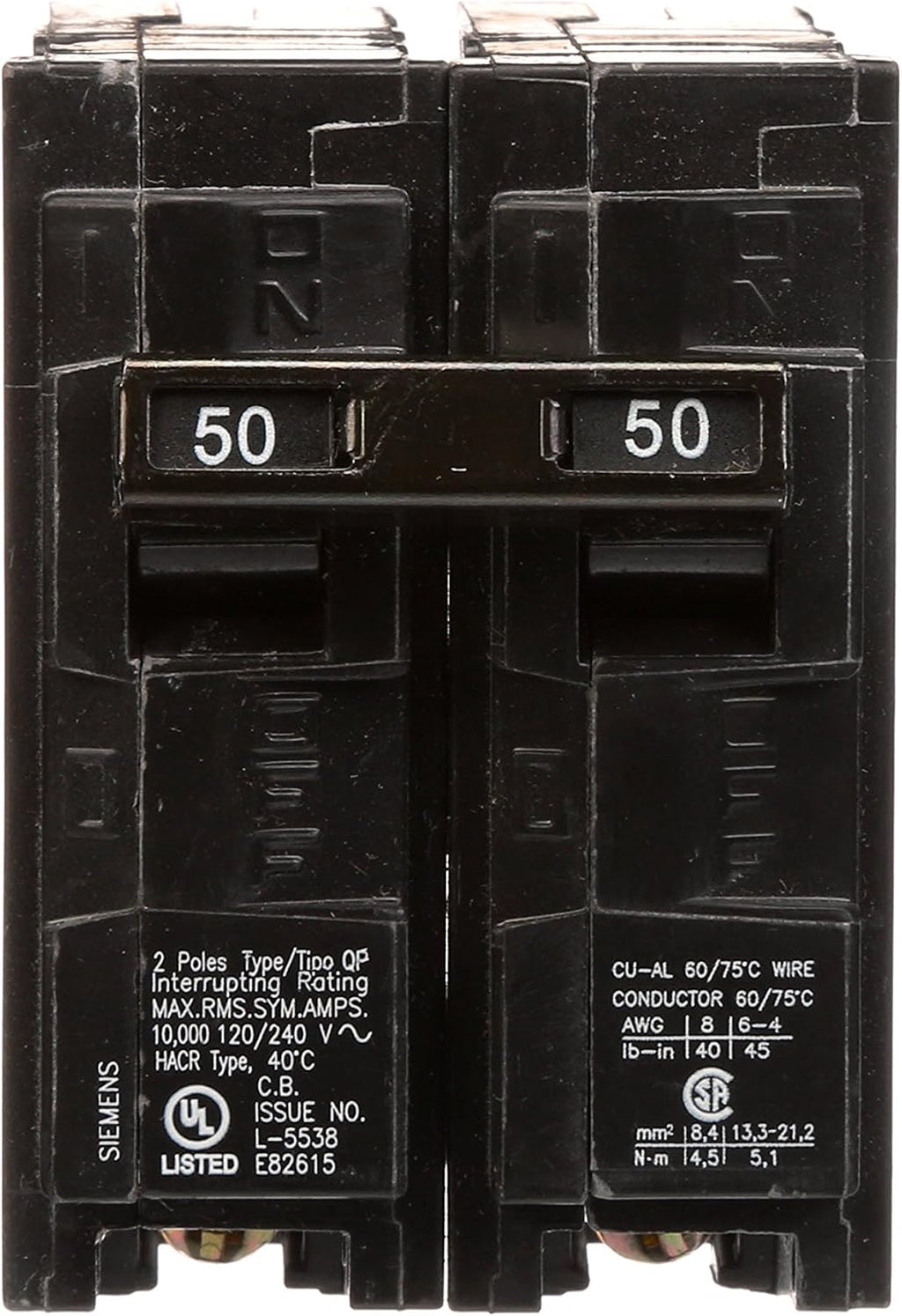 SIEMENS Q250 50-Amp Double Pole and Q230 30-Amp Double Pole Type QP Circuit Breakers