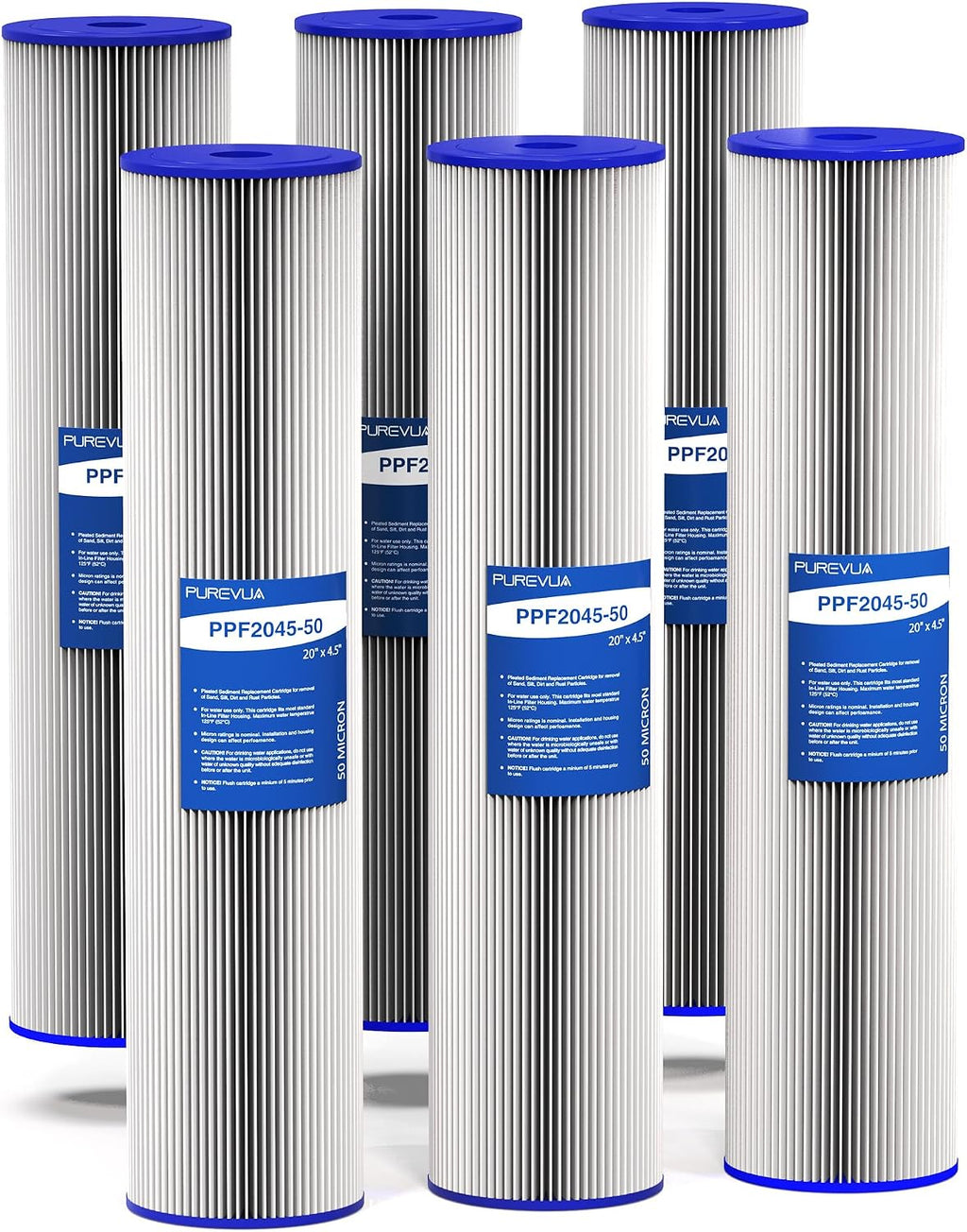 20" x 4.5" Pleated Sediment Water Filter Cartridge 50 Micron 6-Pack