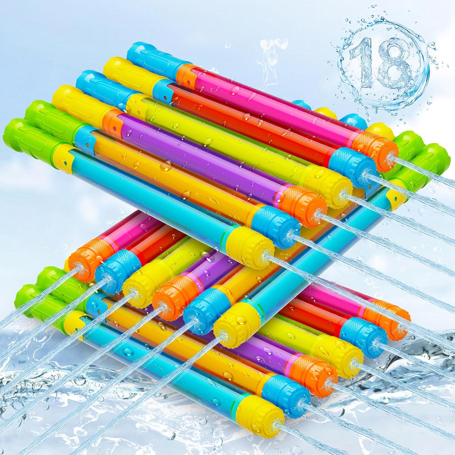 Water Gun Squirt Toys for Kids Adults Shoot Up to 40 Feet 18 Pack | Outdoor Super Blaster, for Age 3-4-5-8-12 Bulk