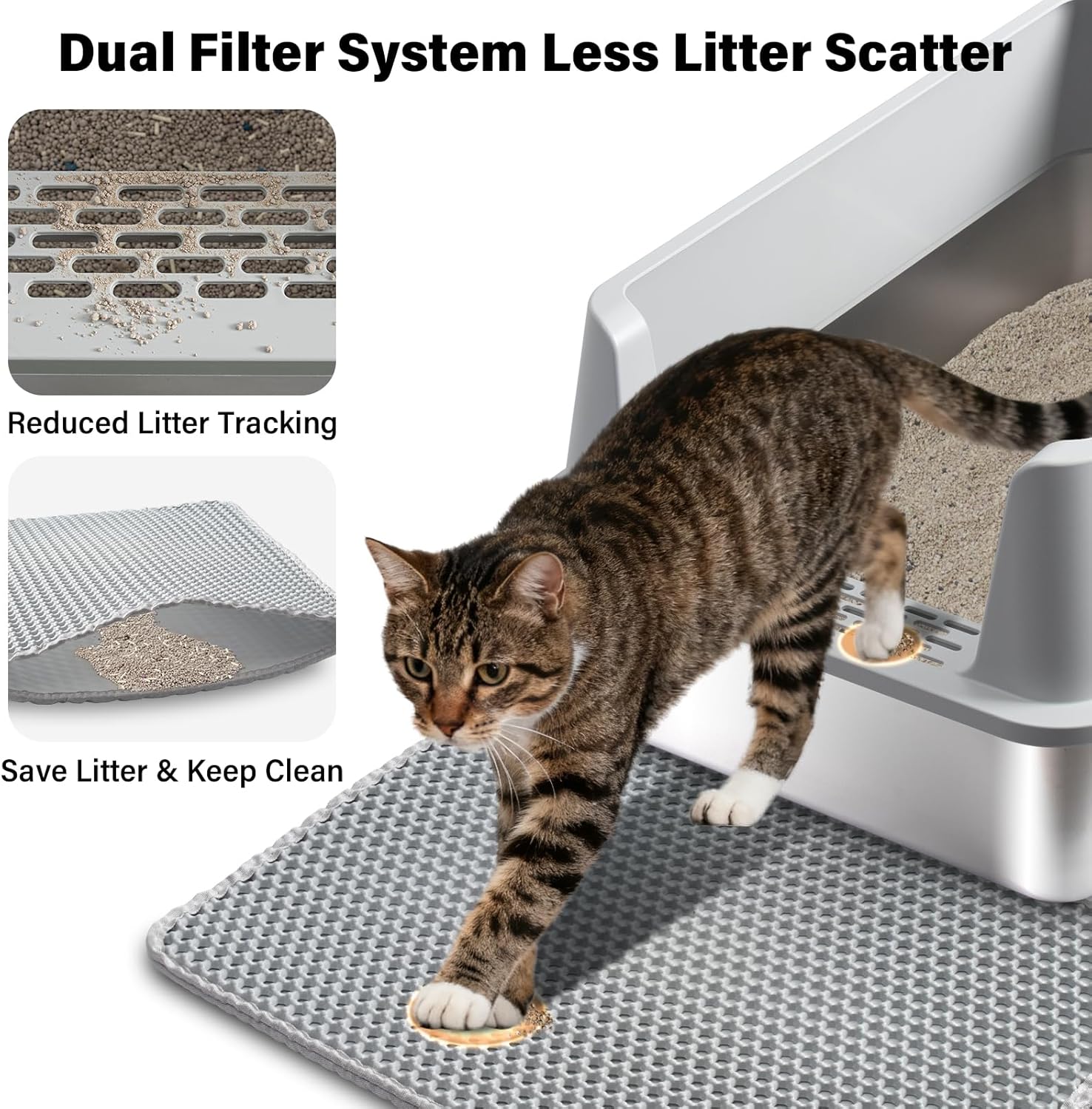 Stainless Steel Cat Litter Box with Lid, Large Metal Litter Box Stainless Steel with Mat & Scoop
