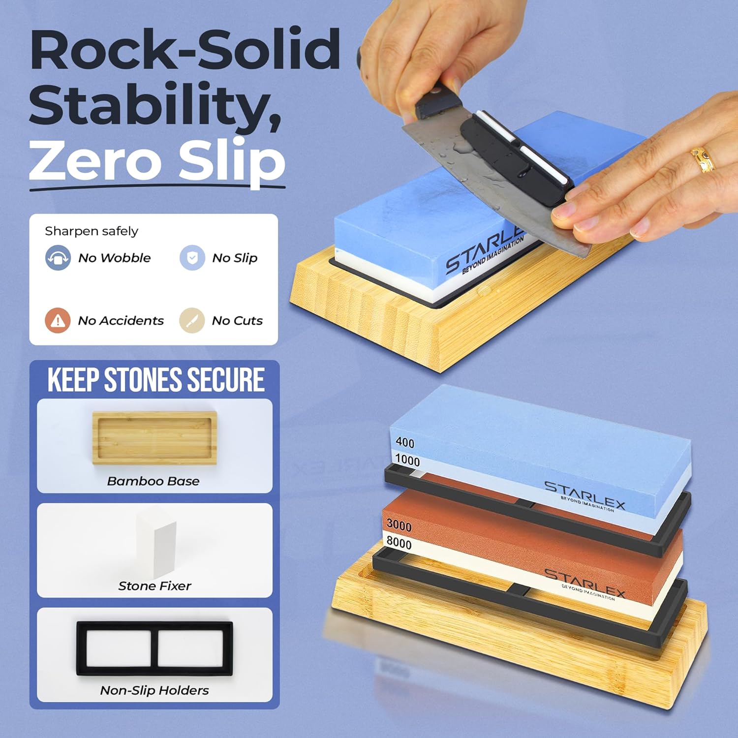 7 Piece Knife Sharpening Stone Set, Dual Grit Whetstone Kit, Angle Guide | 400/1000 & 3000/8000 grit with leather