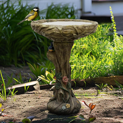 25.5" H Concrete Tree Shape Bird Bath with Decorative Faux Bird – 25.5" H * 17.7" Φ Rustic Design Birdbath, Enhances