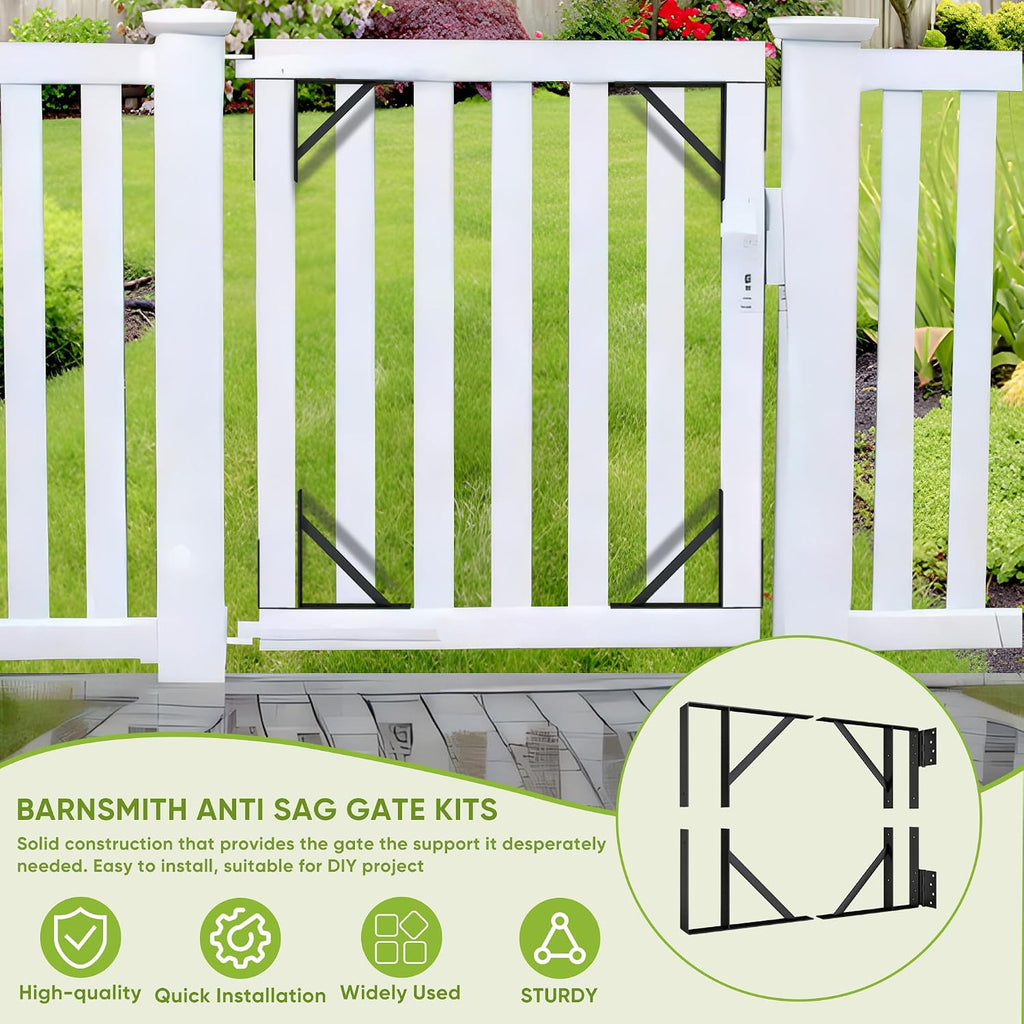 Heavy Duty Anti-Sag Gate Hardware Kit - Steel Brackets with Welded Hinges for Wooden Fence, Driveway, Corral Gates