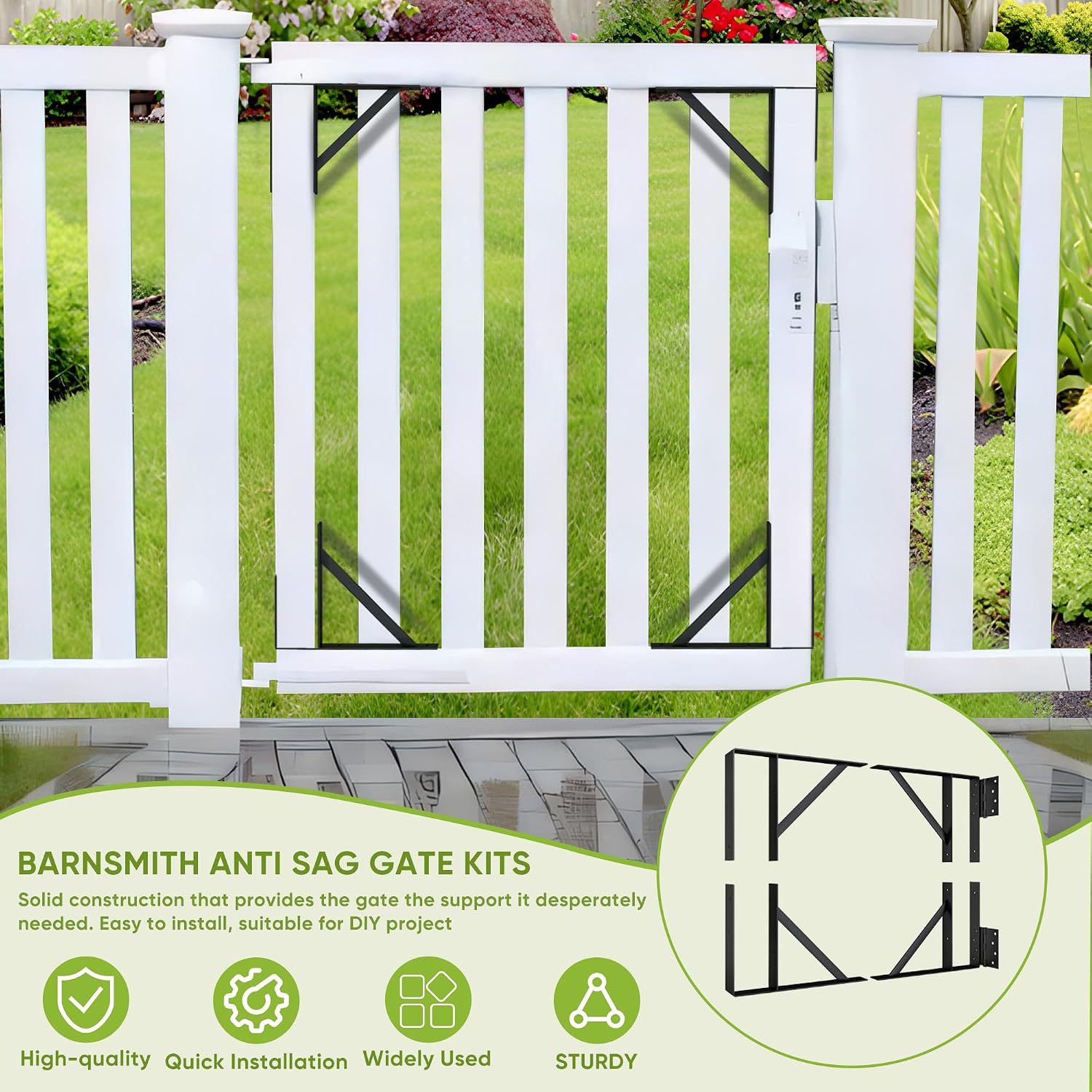 Heavy Duty Anti-Sag Gate Hardware Kit - Steel Brackets with Welded Hinges for Wooden Fence, Driveway, Corral Gates
