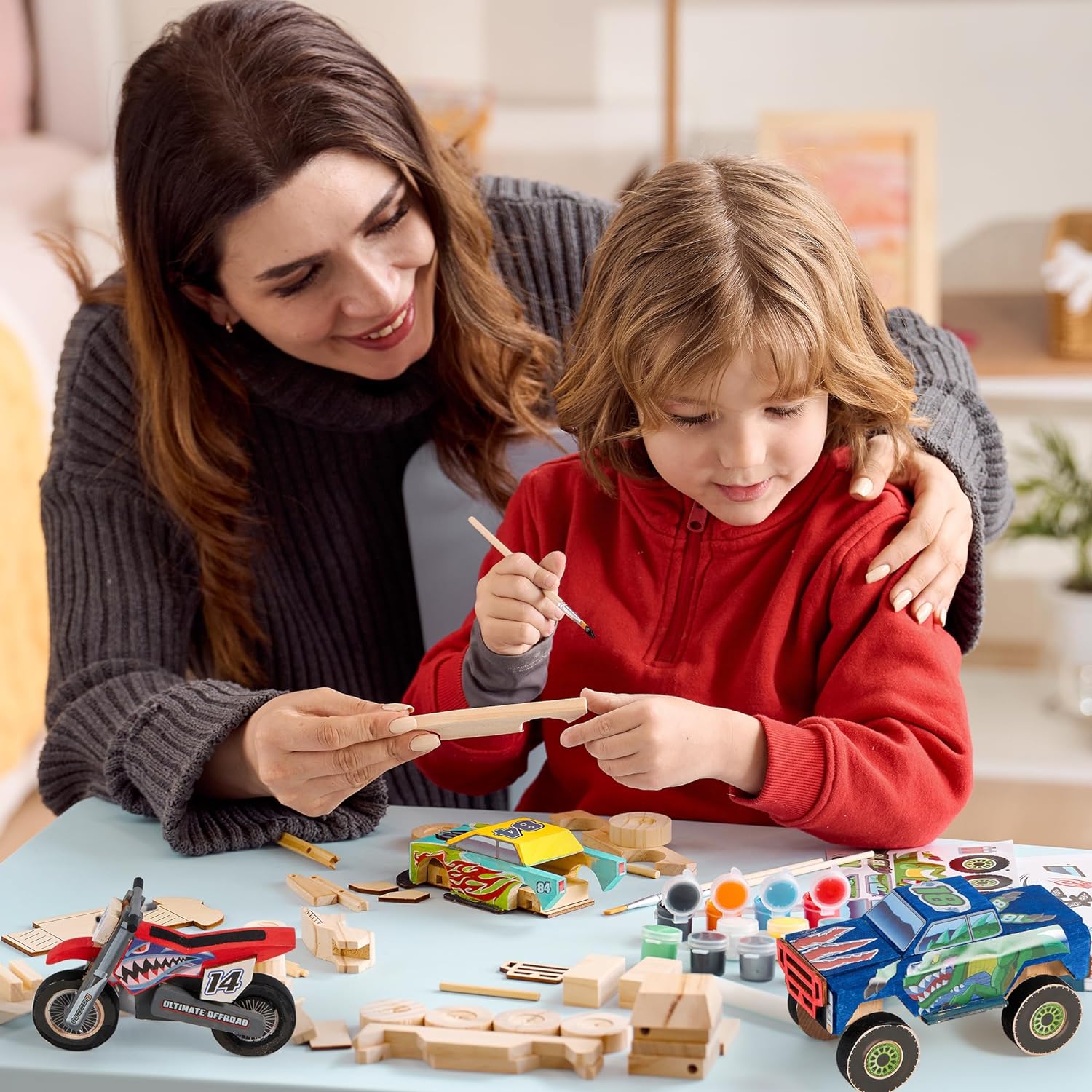 Kids Craft Kit Build & Paint Your Own Wooden Race Car Art & Craft Kit DIY Toy Make Your Own Car Truck Toy Construct