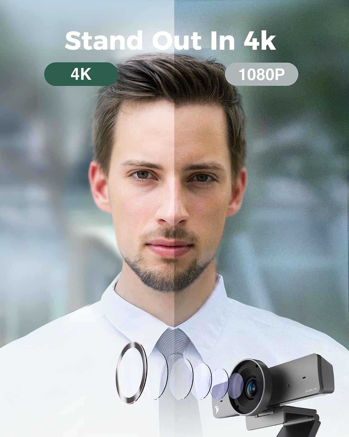 4K AI-Powered Conference Webcam Zoom Certified | Auto Framing, Presenter Tracking, 120° Wide Angle, Dual